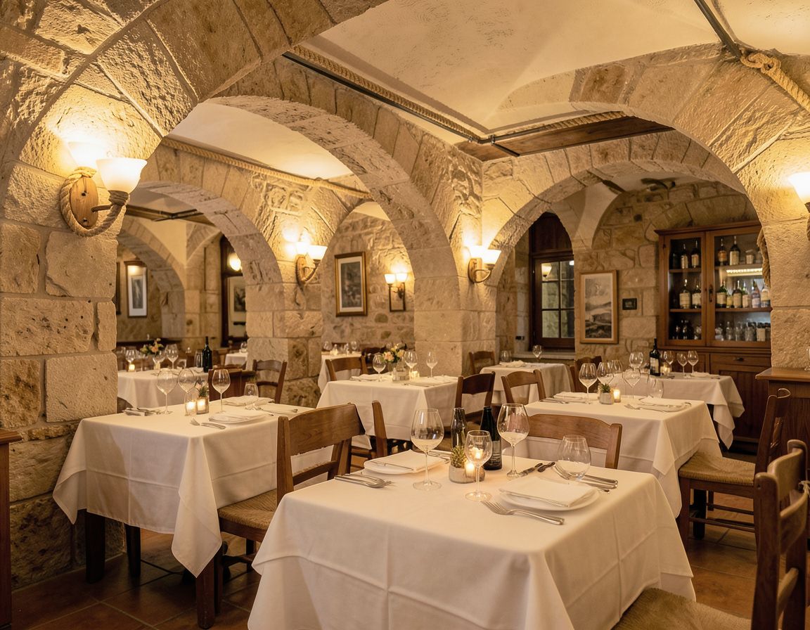 Sala interna del ristorante con archi in pietra